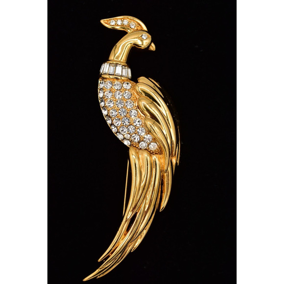 Monet Vintage 4" Crystal Bird Pin Brooch Baguette Paradise Large Signed 80s BinJ - Picture 1 of 12